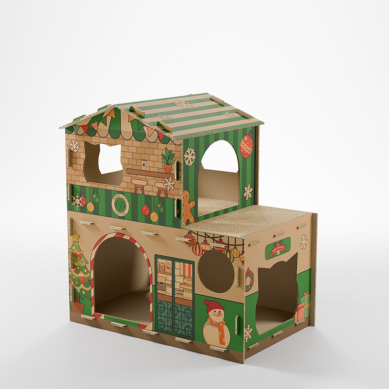 Modern Rectangular Cat Scratcher & 2-Tier Cat Bed, Durable Corrugated Cardboard, Grade A Strength for Living Room