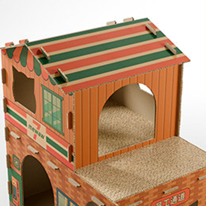 Modern Rectangular Cat Scratcher & 2-Tier Cat Bed, Durable Corrugated Cardboard, Grade A Strength for Living Room
