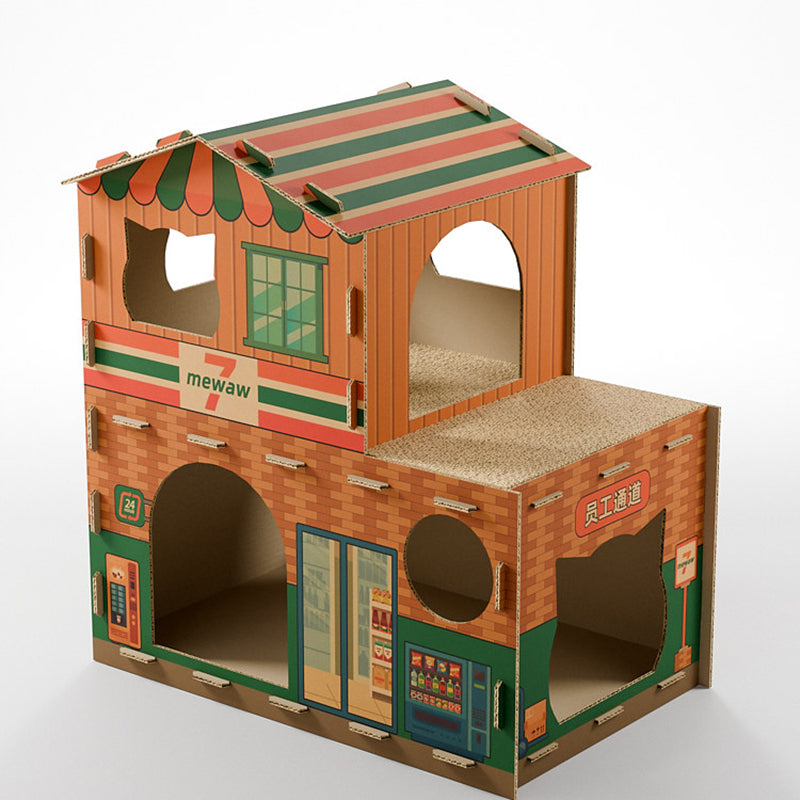 Modern Rectangular Cat Scratcher & 2-Tier Cat Bed, Durable Corrugated Cardboard, Grade A Strength for Living Room