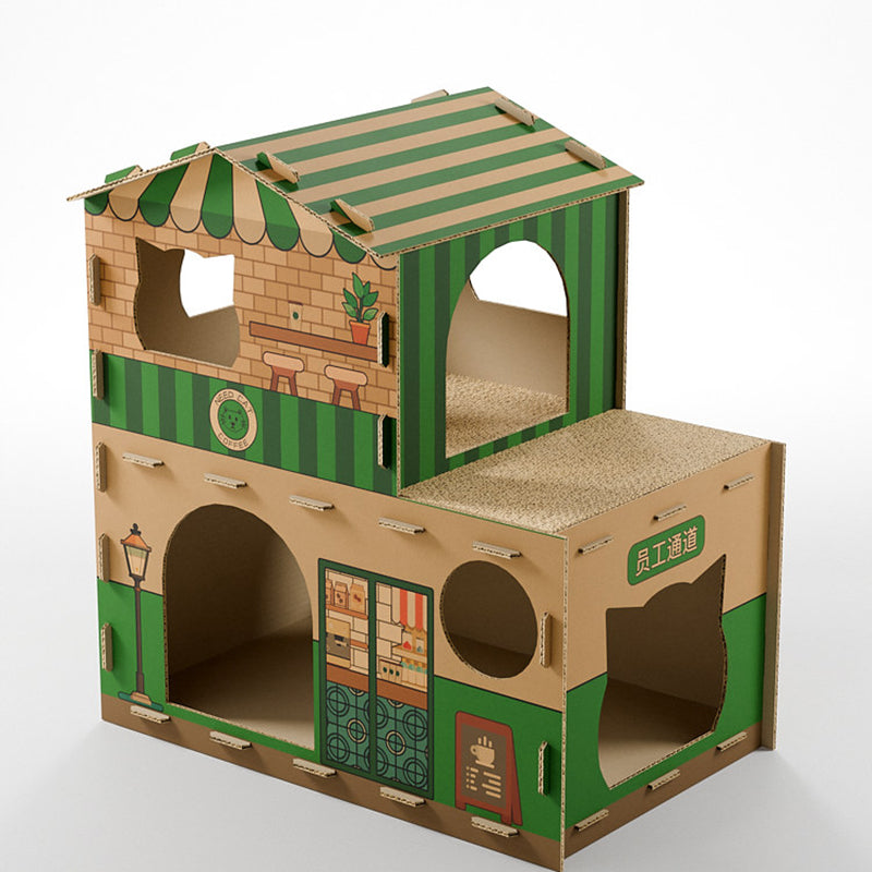 Modern Rectangular Cat Scratcher & 2-Tier Cat Bed, Durable Corrugated Cardboard, Grade A Strength for Living Room