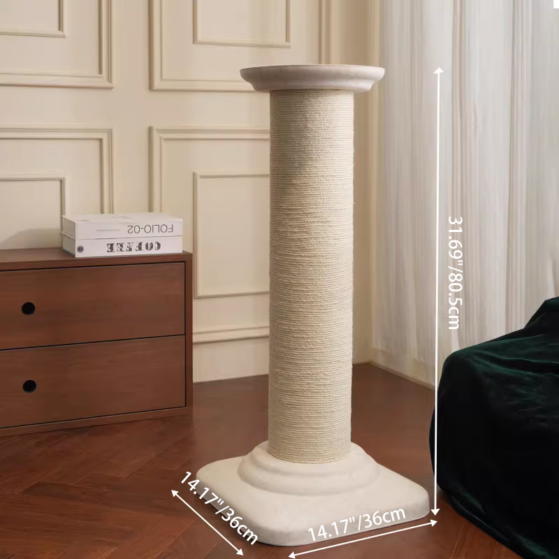 Contemporary Scandinavian Round Cat Tree with MDF Platform, Corrugated Paper Scratcher, Hemp Rope and Felt—Stylish Living Room Cat Furniture