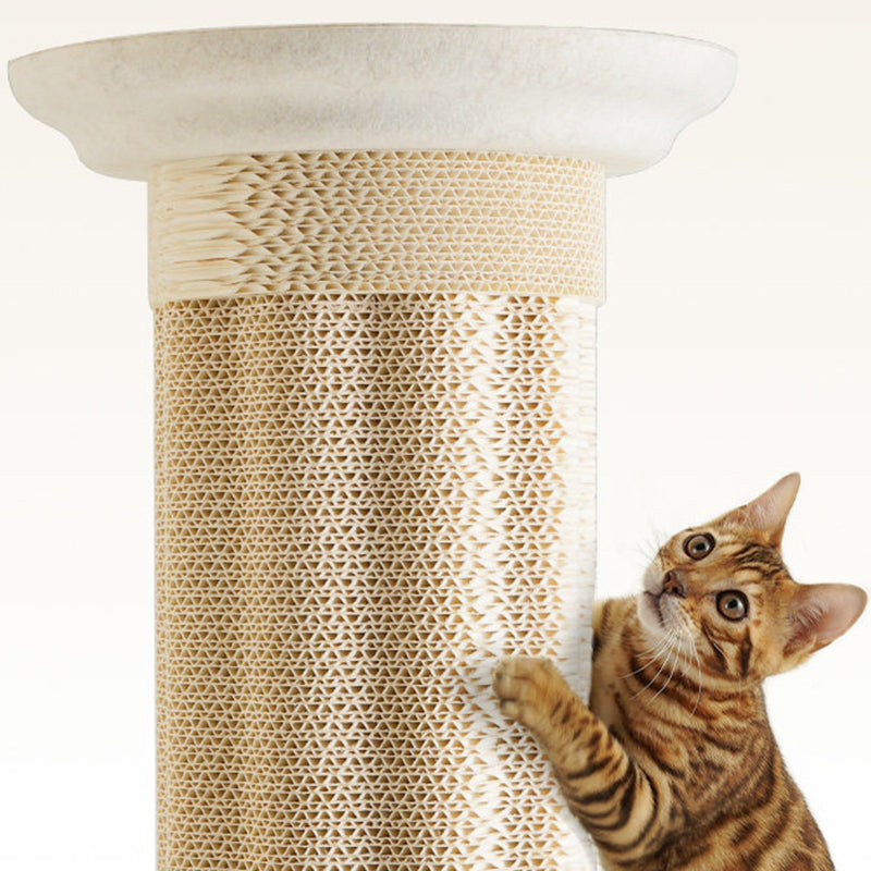 Contemporary Scandinavian Round Cat Tree with MDF Platform, Corrugated Paper Scratcher, Hemp Rope and Felt—Stylish Living Room Cat Furniture