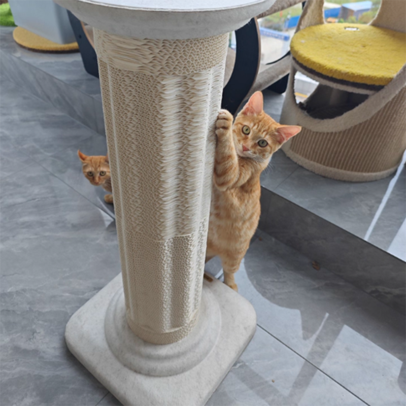 Contemporary Scandinavian Round Cat Tree with MDF Platform, Corrugated Paper Scratcher, Hemp Rope and Felt—Stylish Living Room Cat Furniture