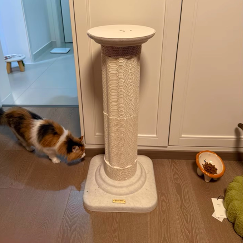 Contemporary Scandinavian Round Cat Tree with MDF Platform, Corrugated Paper Scratcher, Hemp Rope and Felt—Stylish Living Room Cat Furniture