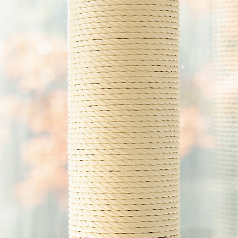 Contemporary Scandinavian Round Rubberwood Cat Tree – 3-Tier Solid Wood with Kraft Paper Rope for Living Room