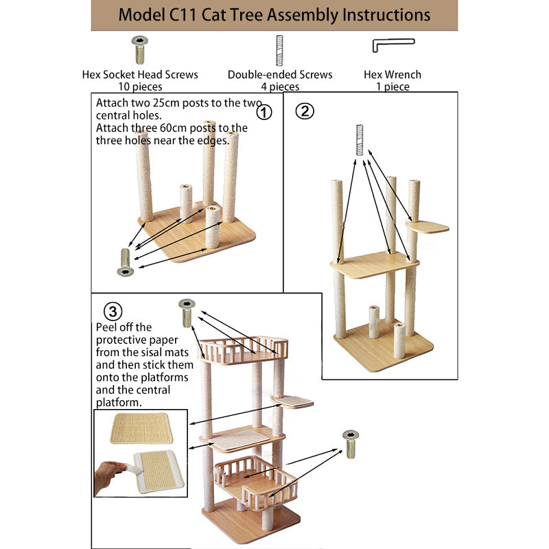Contemporary Scandinavian 4-Tier Cat Tree — Solid Wood Panels, Velvet Fabric, and Sisal Posts, Square Multi-Layer Design for Living Room