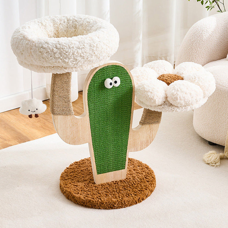 Contemporary Round Multi-Layer Solid Wood Cat Tree with MDF Panels, Velvet Fabric and Sisal Rope – 3-Tier Living Room