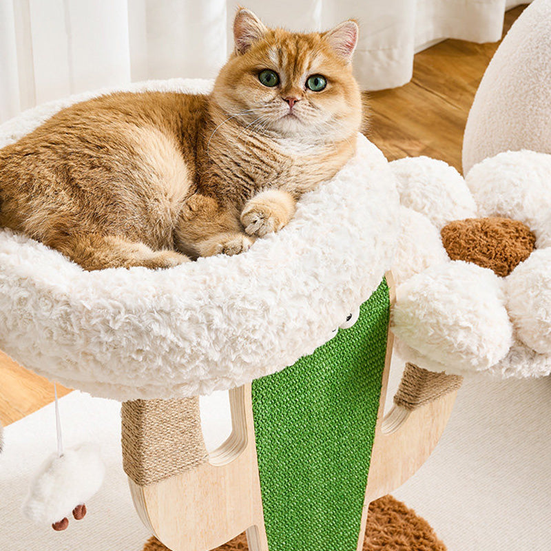 Contemporary Round Multi-Layer Solid Wood Cat Tree with MDF Panels, Velvet Fabric and Sisal Rope – 3-Tier Living Room