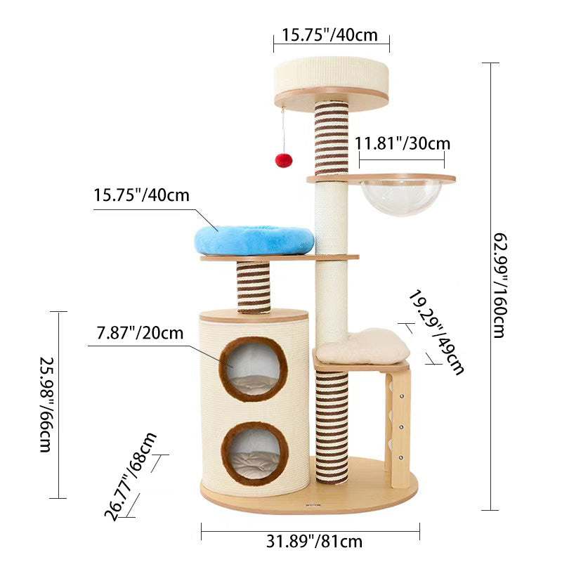 Modern Scandinavian Round Cat Tree, 5-Tier with Velvet Fabric, Particleboard Base, Paper Rope & Paper Tube – Perfect for the Living Room