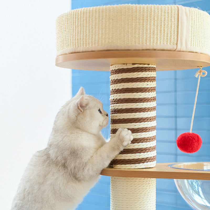 Modern Scandinavian Round Cat Tree, 5-Tier with Velvet Fabric, Particleboard Base, Paper Rope & Paper Tube – Perfect for the Living Room