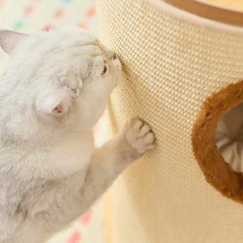 Modern Scandinavian Round Cat Tree, 5-Tier with Velvet Fabric, Particleboard Base, Paper Rope & Paper Tube – Perfect for the Living Room