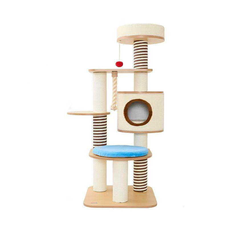 Modern Scandinavian Round Cat Tree, 5-Tier with Velvet Fabric, Particleboard Base, Paper Rope & Paper Tube – Perfect for the Living Room