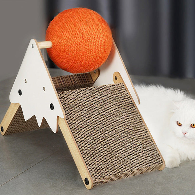 Contemporary Triangular MDF Cat Tree with Corrugated Paper and Sisal – Snow Mountain Design for Bedroom