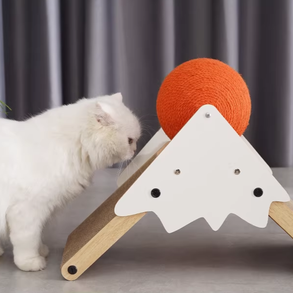 Contemporary Triangular MDF Cat Tree with Corrugated Paper and Sisal – Snow Mountain Design for Bedroom
