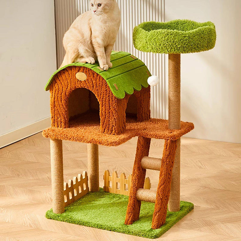Modern Rectangular MDF Cat Tree with Velvet-Felt Finish and Sisal Scratching Posts — 2/3/4-Tier Tree House for Living Room