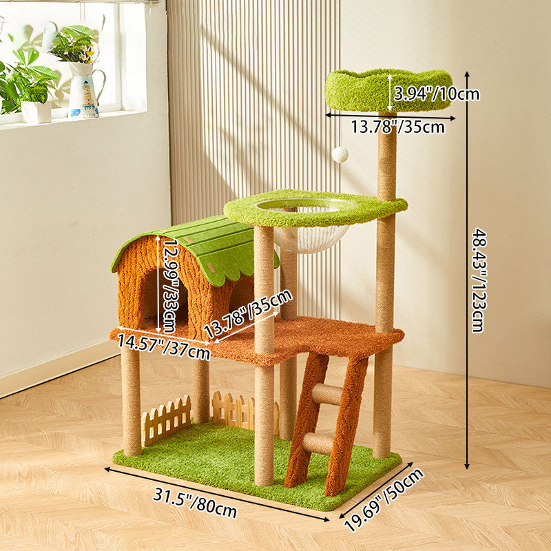 Modern Rectangular MDF Cat Tree with Velvet-Felt Finish and Sisal Scratching Posts — 2/3/4-Tier Tree House for Living Room