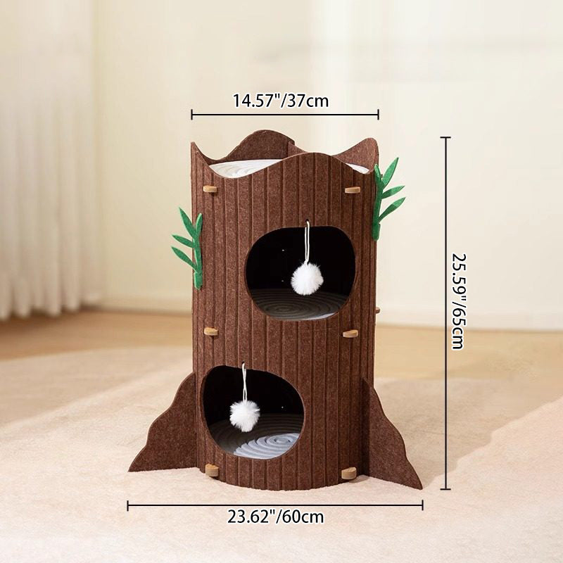 Modern Round MDF Felt Tree Stump Cat Tree, 2/3-Tier for Living Room