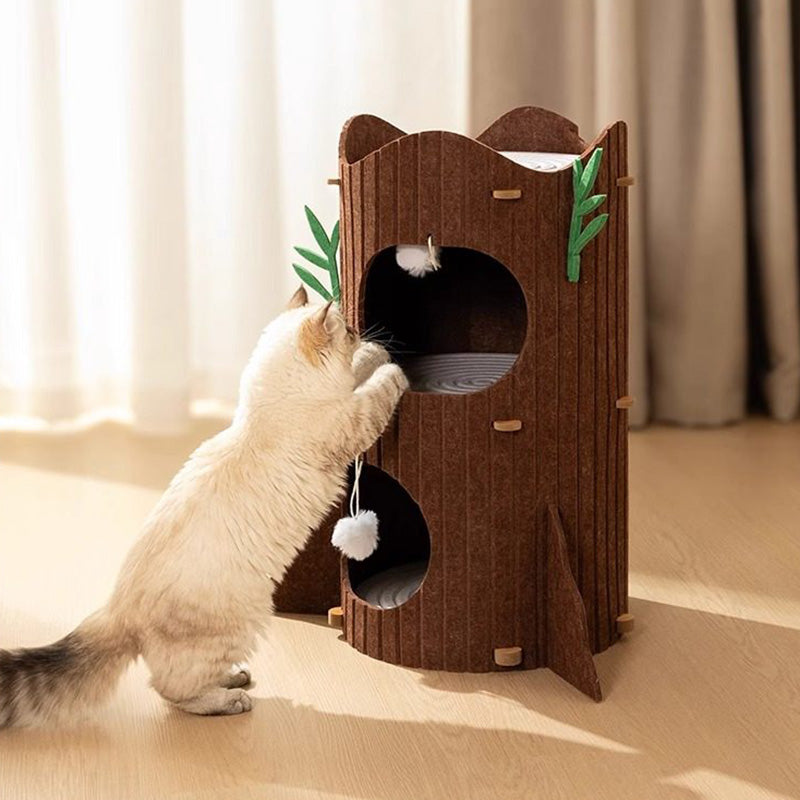 Modern Round MDF Felt Tree Stump Cat Tree, 2/3-Tier for Living Room
