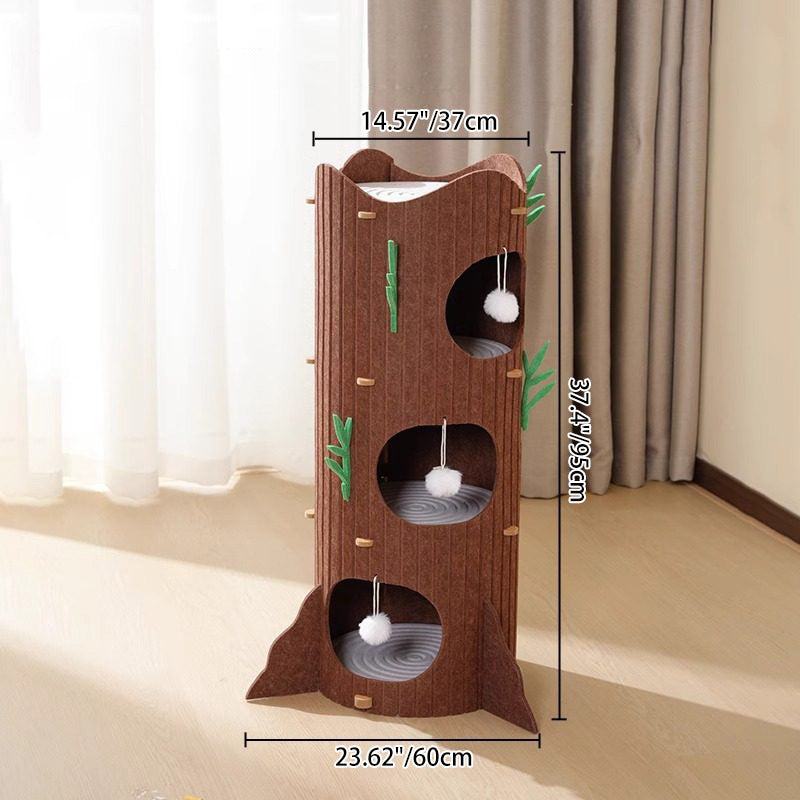 Modern Round MDF Felt Tree Stump Cat Tree, 2/3-Tier for Living Room