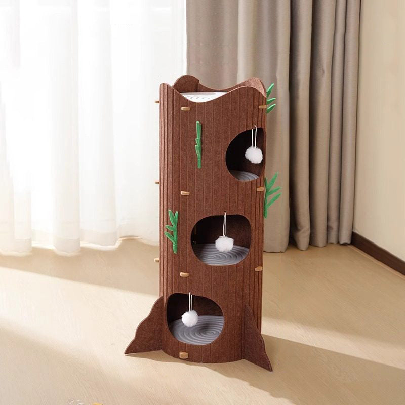 Modern Round MDF Felt Tree Stump Cat Tree, 2/3-Tier for Living Room