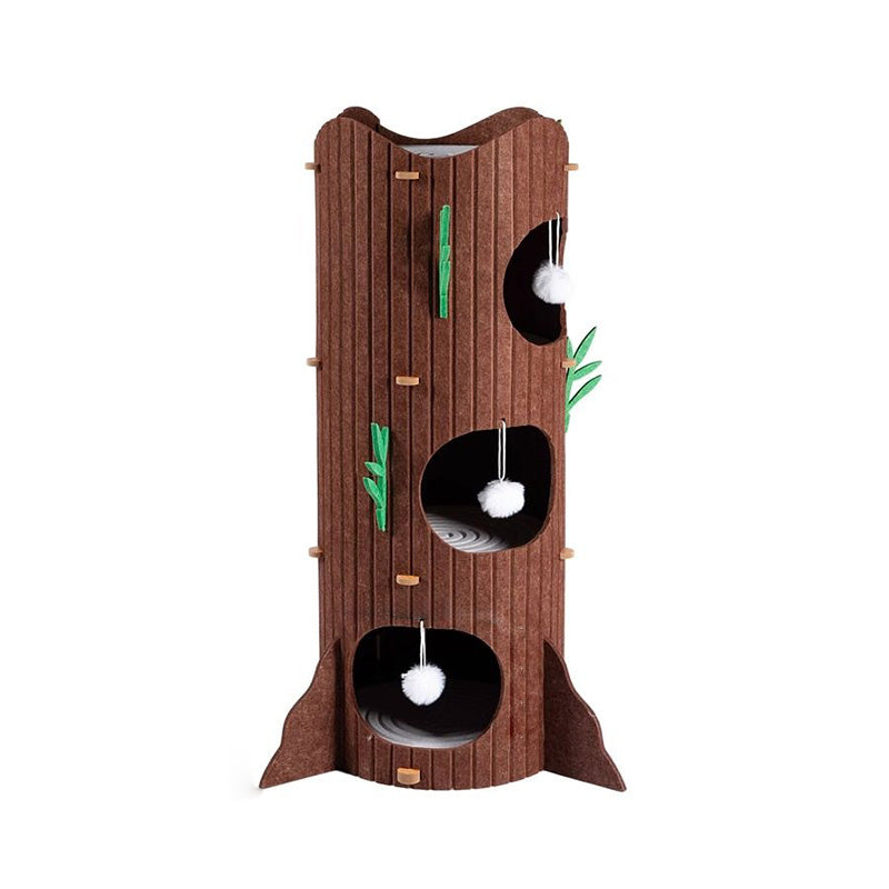 Modern Round MDF Felt Tree Stump Cat Tree, 2/3-Tier for Living Room