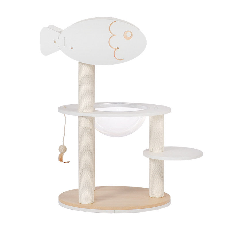 Modern Scandinavian Round Cat Tree – 3-Tier Solid Wood Panel Construction with Rope, PVC & Acrylic Accents for Living Room