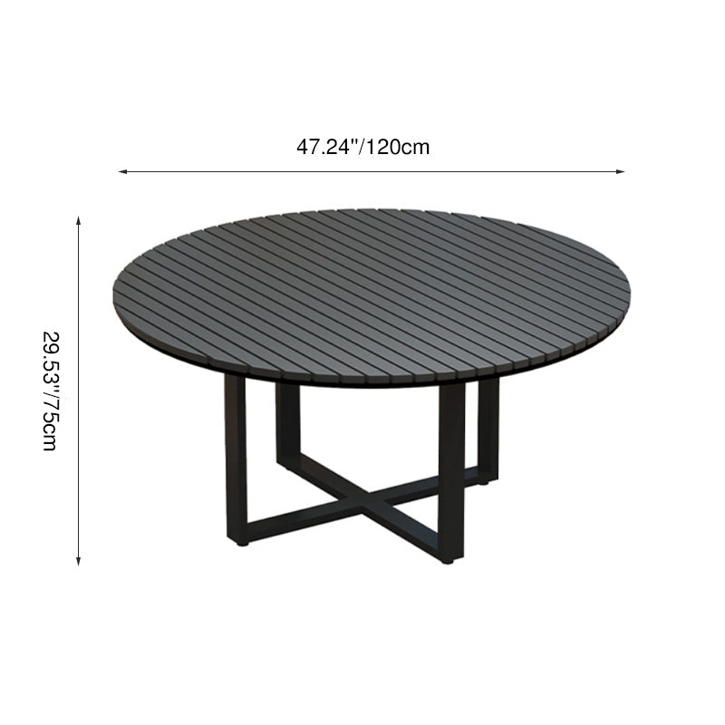 Modern Minimalist Round Outdoor Dining Table - Iron and Composite Wood, 4-Leg Garden Table