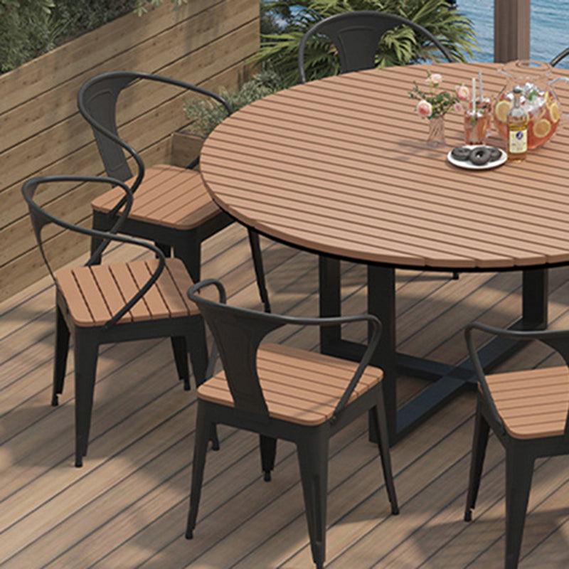 Modern Minimalist Round Outdoor Dining Table - Iron and Composite Wood, 4-Leg Garden Table