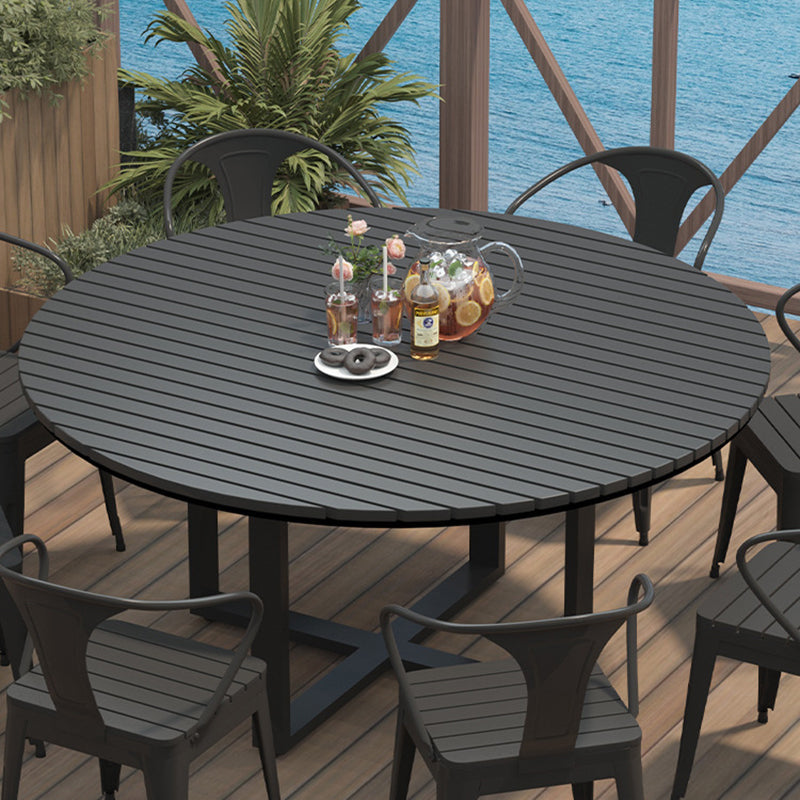 Modern Minimalist Round Outdoor Dining Table - Iron and Composite Wood, 4-Leg Garden Table