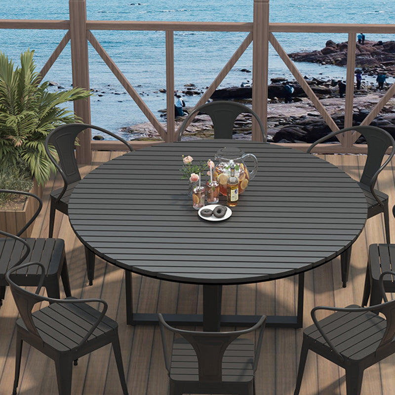 Modern Minimalist Round Outdoor Dining Table - Iron and Composite Wood, 4-Leg Garden Table