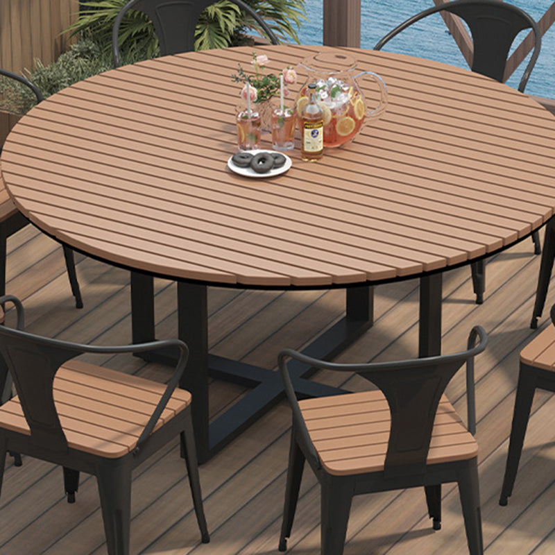 Modern Minimalist Round Outdoor Dining Table - Iron and Composite Wood, 4-Leg Garden Table