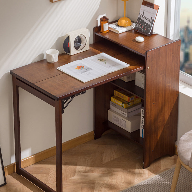 Sleek Modern Minimalist Rectangular Bamboo MDF Makeup Vanity with Two Cabinets, Foldable for Bedroom