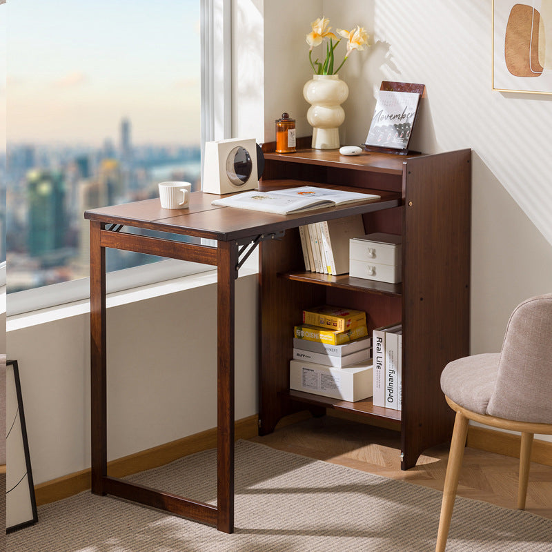 Sleek Modern Minimalist Rectangular Bamboo MDF Makeup Vanity with Two Cabinets, Foldable for Bedroom