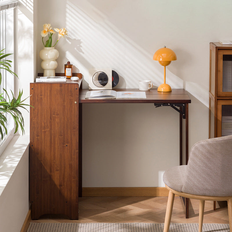 Sleek Modern Minimalist Rectangular Bamboo MDF Makeup Vanity with Two Cabinets, Foldable for Bedroom