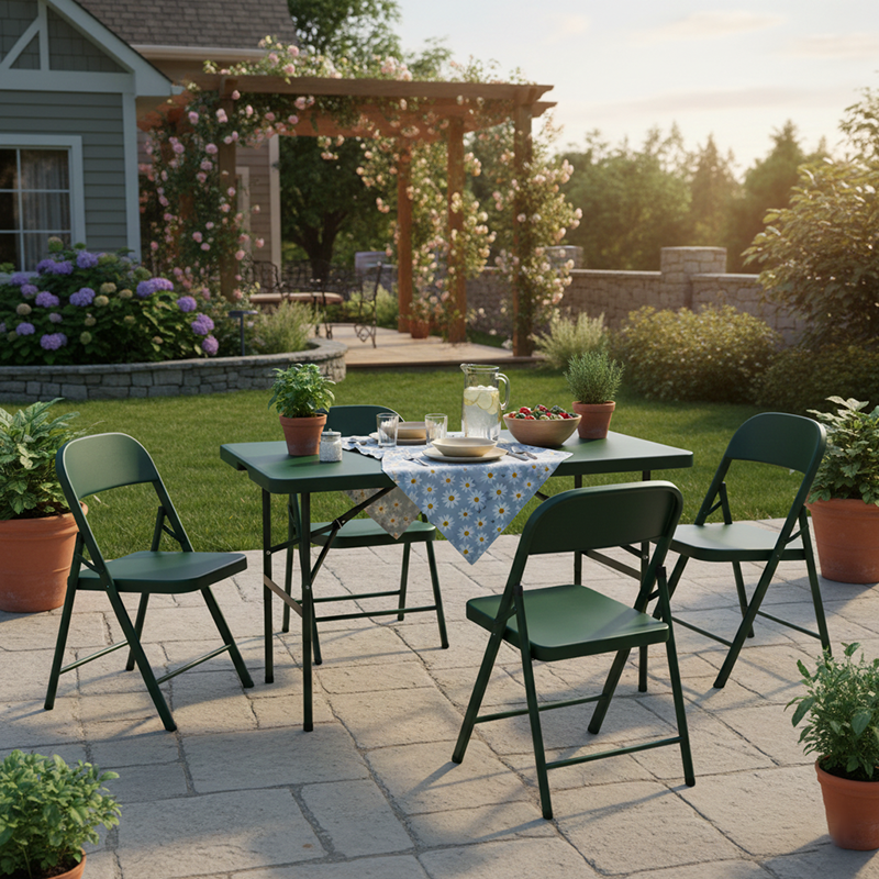 Modern Minimalist Rectangular Foldable Dining Table - 4-Leg Steel & Plastic, Garden-Ready