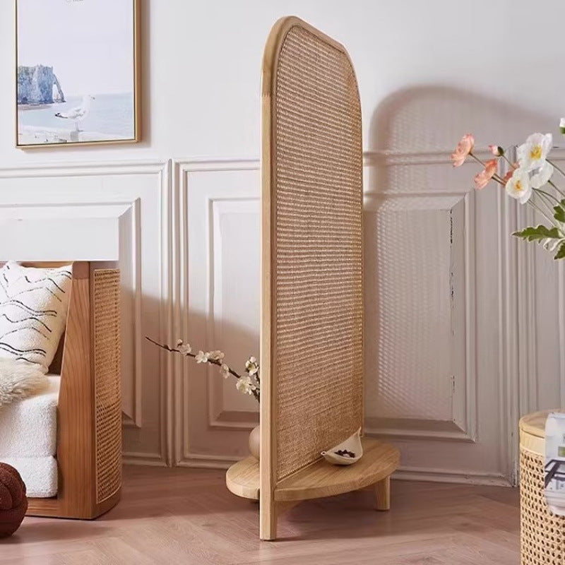 Traditional Chinese Rectangular Room Divider with Solid Wood Frame and PP Synthetic Rattan – Ideal for Living Room Decor