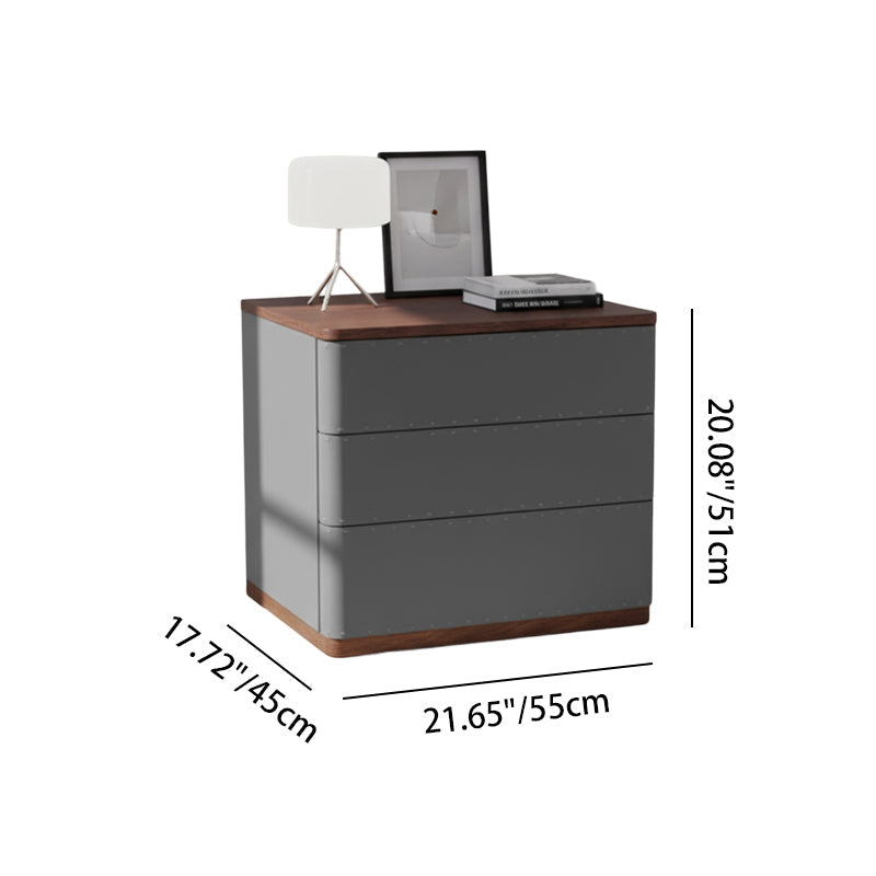 Modern Rectangular Nightstand — Solid Wood & Multi-Layer Board Construction, Premium Saddle Leather Upholstery, Refined Craftsmanship & Stable Support for Your Bedroom