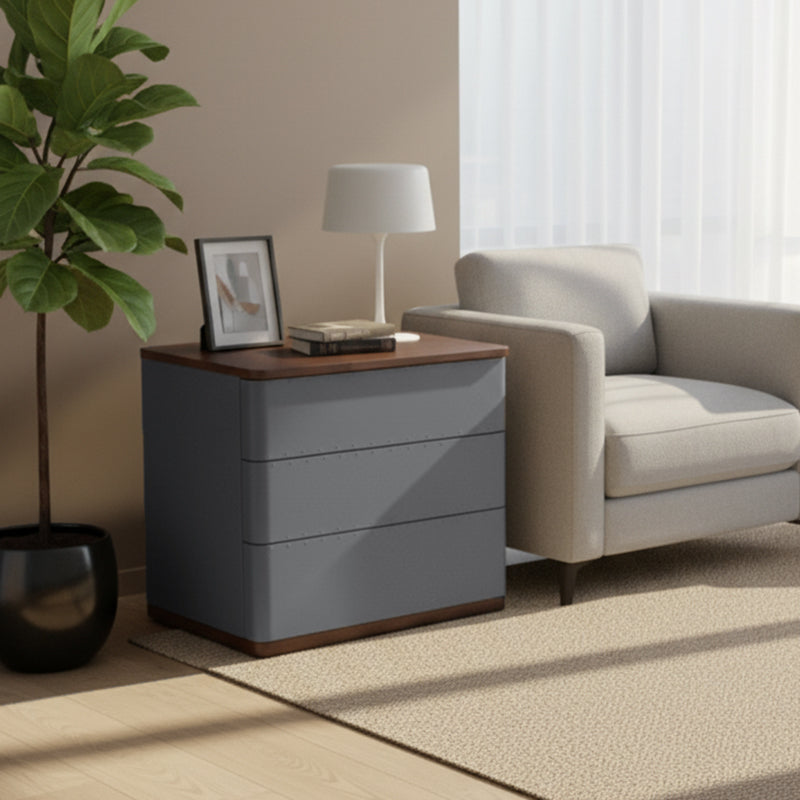 Modern Rectangular Nightstand — Solid Wood & Multi-Layer Board Construction, Premium Saddle Leather Upholstery, Refined Craftsmanship & Stable Support for Your Bedroom