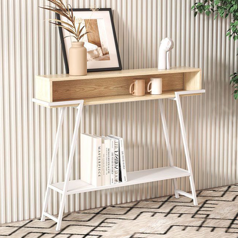 Sleek Modern Minimalist Solid Wood Console Table with Iron Frame, 3-Tier Rectangular Storage for Entryways