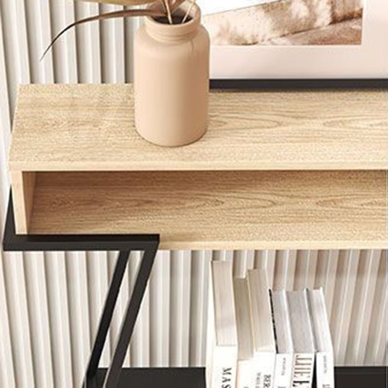 Sleek Modern Minimalist Solid Wood Console Table with Iron Frame, 3-Tier Rectangular Storage for Entryways