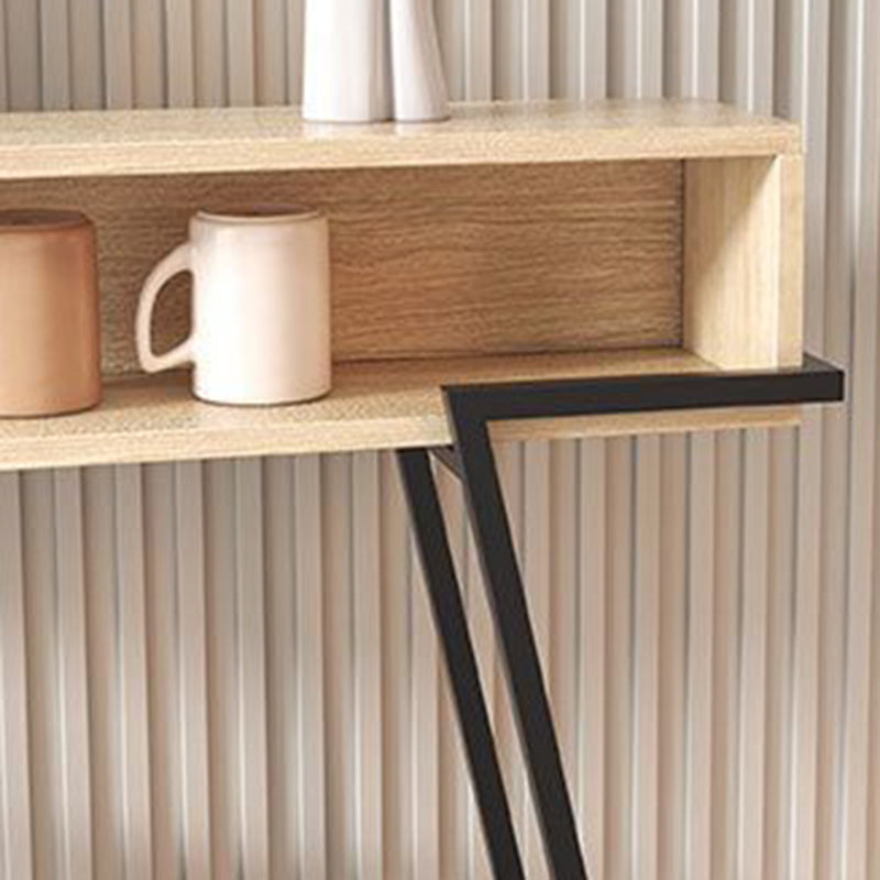 Sleek Modern Minimalist Solid Wood Console Table with Iron Frame, 3-Tier Rectangular Storage for Entryways