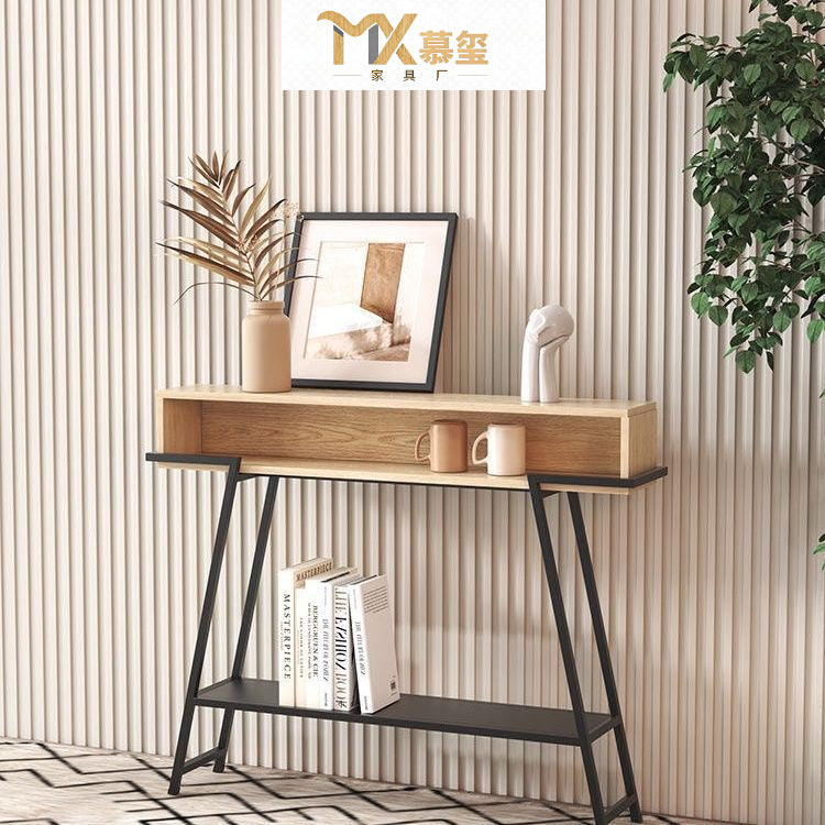 Sleek Modern Minimalist Solid Wood Console Table with Iron Frame, 3-Tier Rectangular Storage for Entryways