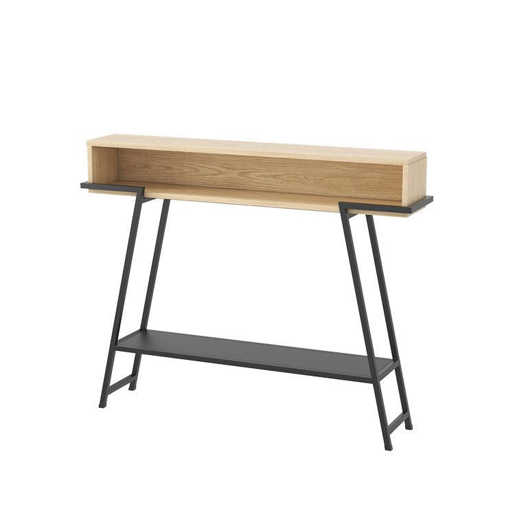 Sleek Modern Minimalist Solid Wood Console Table with Iron Frame, 3-Tier Rectangular Storage for Entryways