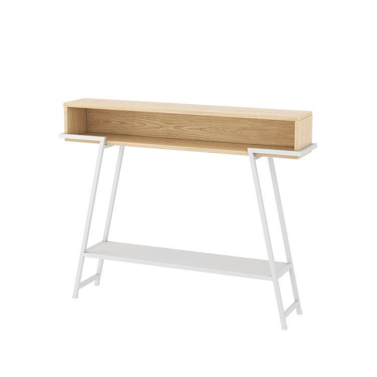 Sleek Modern Minimalist Solid Wood Console Table with Iron Frame, 3-Tier Rectangular Storage for Entryways