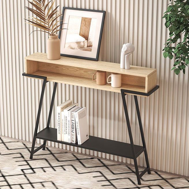 Sleek Modern Minimalist Solid Wood Console Table with Iron Frame, 3-Tier Rectangular Storage for Entryways