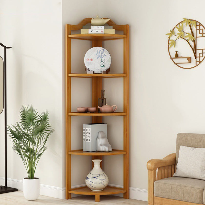 Elegant Modern Minimalist Nan Bamboo MDF Corner Shelf Unit – 5-Tier Storage Rack for Living Room
