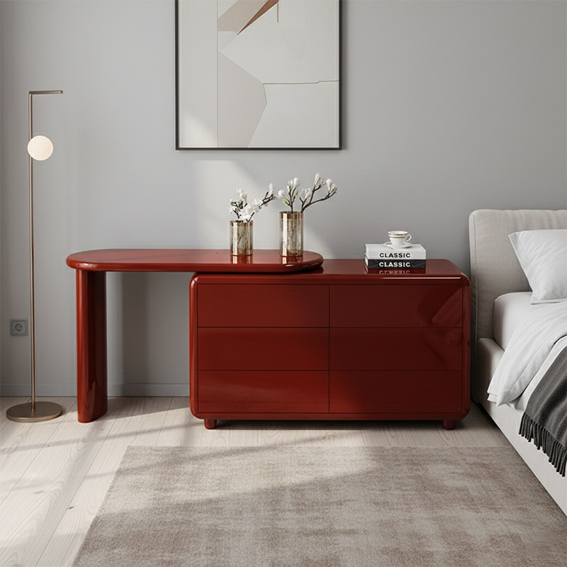 Chic Red 6-Drawer Makeup Vanity with Nordic Design – Durable MDF & Solid Wood Particle Board for the Bedroom