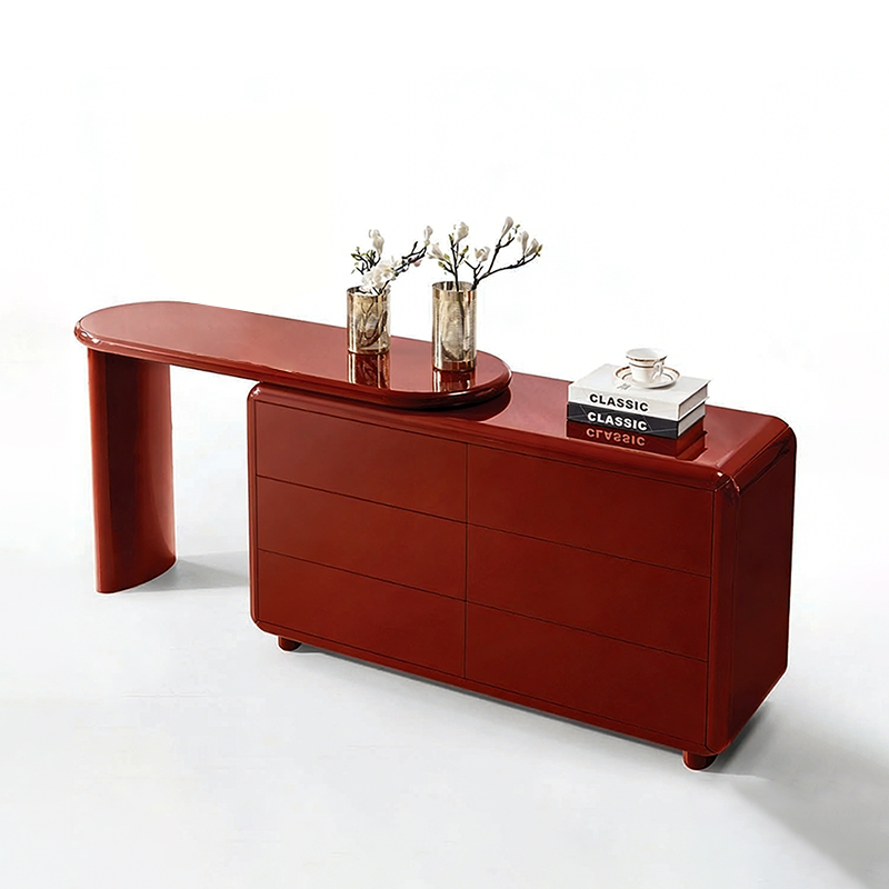 Chic Red 6-Drawer Makeup Vanity with Nordic Design – Durable MDF & Solid Wood Particle Board for the Bedroom
