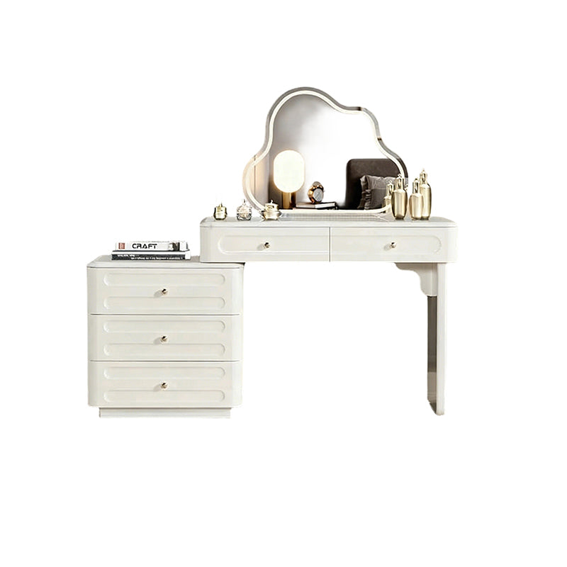 Nordic-Style Adjustable Makeup Vanity - White, Sturdy MDF & Solid Wood Particle Board with 5 Drawers