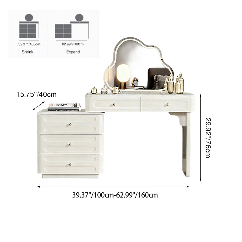 Nordic-Style Adjustable Makeup Vanity - White, Sturdy MDF & Solid Wood Particle Board with 5 Drawers